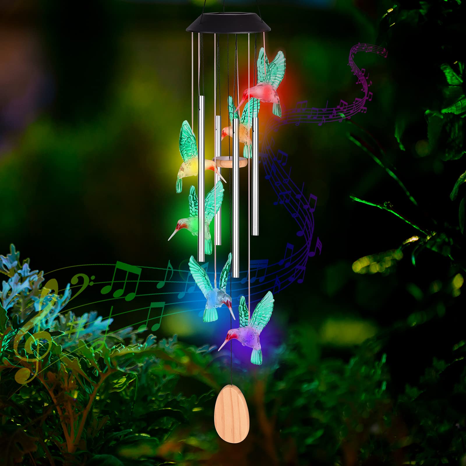 Amazon.co.jp: ハチドリ 風鈴 太陽風鈴 色が変わるソーラー風鈴 外側